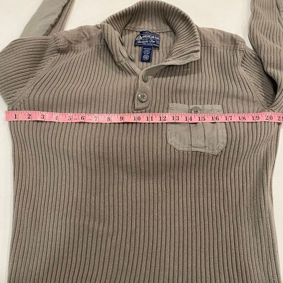 American Rag Men’s Ribbed Henley Sweater Beige Taupe 100% Cotton Size Large Pock - Picture 6 of 8